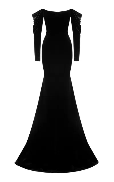 Alex Perry Off-the-shoulder Velvet Gown In Black