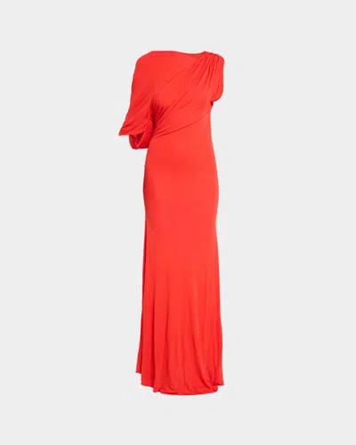 Alex Perry Off-shoulder Cape Gown In Dry Jersey In Red
