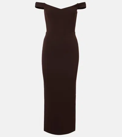 Alex Perry Off-the-shoulder Crepe Midi Dress In Brown