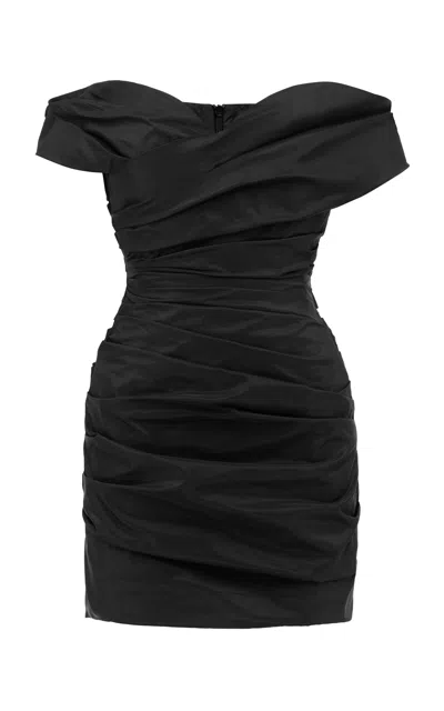 Alex Perry Off-shoulder Tucked Taffeta Mini Dress In Black