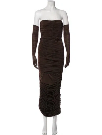 Pre-owned Alex Perry Off-the-shoulder Long Dress In Brown