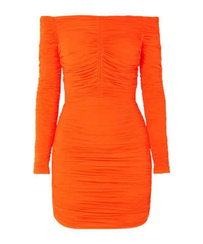 Alex Perry Off-the-shoulder Ruched Stretch-jersey Mini Dress In Orange