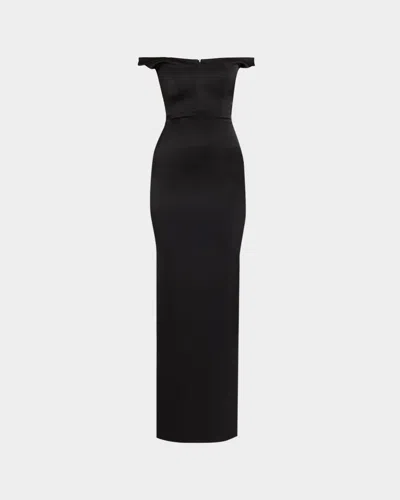 Alex Perry Off-the-shoulder V-neck Satin Crepe Gown In Black