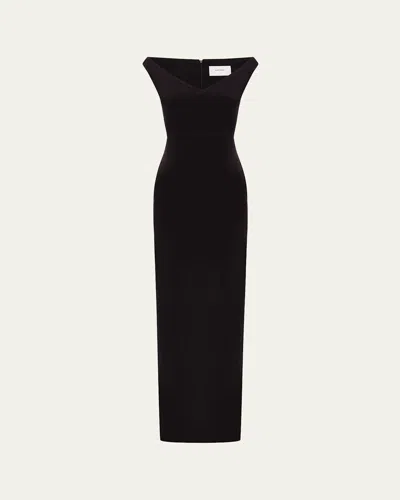 Alex Perry Off-the-shoulder V-neck Satin Crepe Gown In Black