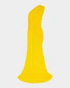 Alex Perry One-shoulder Draped Crepe Jersey Gown In Yellow