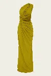 Alex Perry One-shoulder Draped Gown Crepe Jersey In Chartreuse In Green