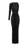 Alex Perry One-sleeve Animal-print Burnout Maxi Dress In Black