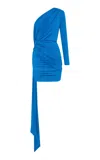 Alex Perry One-sleeve Crepe Jersey Mini Dress In Blue