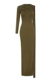 Alex Perry One-sleeve Twist Crepe Jersey Gown In Olive
