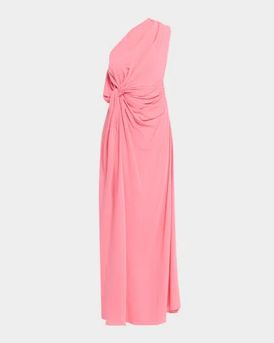 Alex Perry One-shoulder Draped Silk Gown In Pink