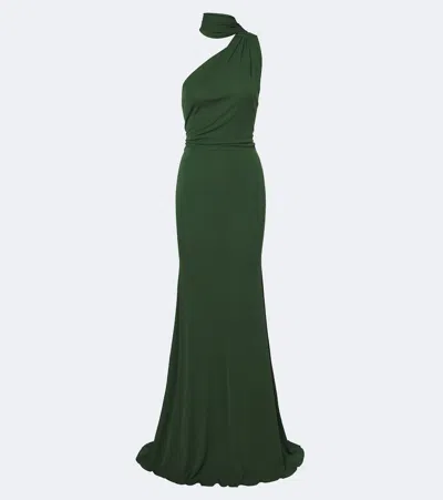 Alex Perry One-shoulder Jersey Gown In Green