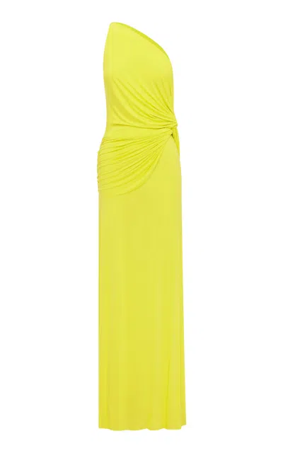 Alex Perry One-shoulder Twist Jersey Gown In Green