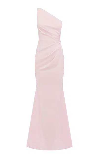 Alex Perry One-shoulder Twist Satin Crepe Gown In Pink
