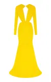 Alex Perry Open-back Crepe Jersey Gown In Yellow