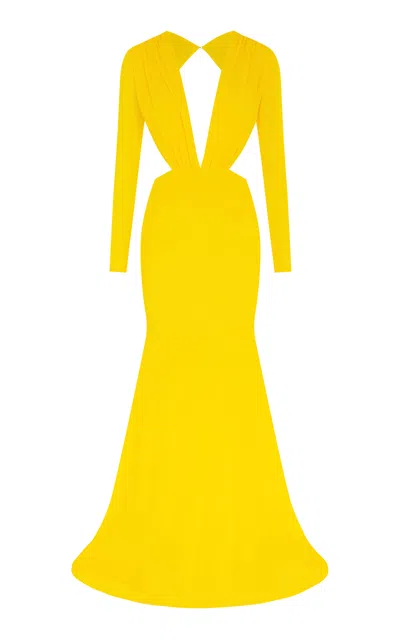Alex Perry Open-back Crepe Jersey Gown In Yellow