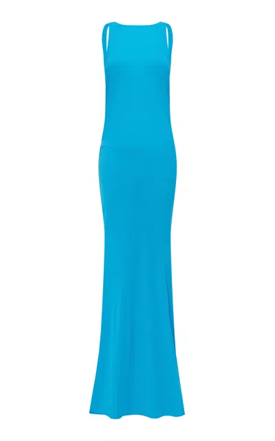 Alex Perry Open Back Draped Dry Jersey Gown In Blue