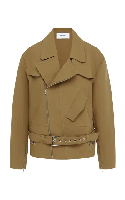 Alex Perry Oversized Cotton Biker Jacket In Khaki