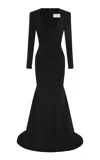 Alex Perry Paneled Satin Crepe Gown In Black