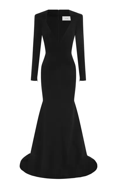 Alex Perry Paneled Satin Crepe Gown In Black