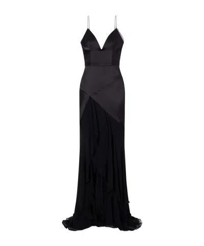 Alex Perry Paneled Silk-satin And Georgette Gown In Black