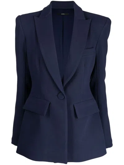 Alex Perry Manon Satin Crepe Fitted Blazer In Blue