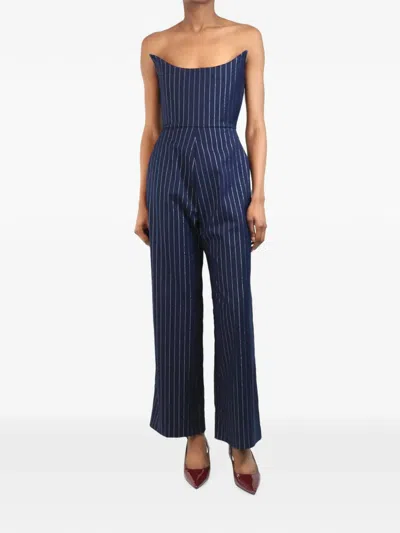 Pre-owned Alex Perry Pinstripe Strapless Jumpsuit In Blue