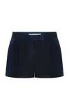 Alex Perry Pintucked Duchess Satin Shorts In Navy