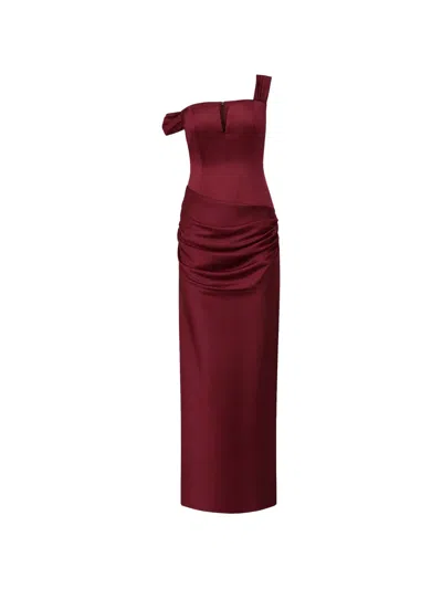 Alex Perry Pleated Maxi Dress In Burgundy
