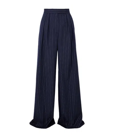 Alex Perry Pleated Metallic Pinstripe Twill Wide-leg Trousers In Blue