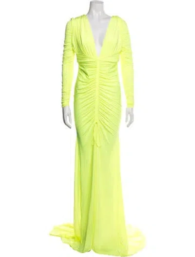 Pre-owned Alex Perry Plunge Neckline Long Dress In Yellow