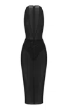 Alex Perry Plunging Halter Power Mesh Midi Dress In Black