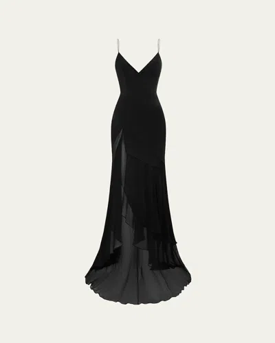 Alex Perry Plunging Panelled Silk Bikini Gown In Black