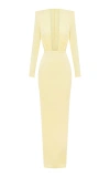 Alex Perry Plunging Satin Crepe Maxi Dress In Yellow