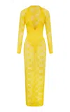 Alex Perry Plunging Stretch Lace Maxi Dress In Yellow