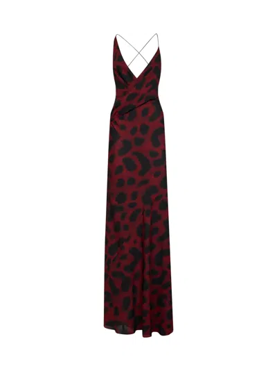 Alex Perry Port And Black Animalier-print Silk Georgette Bikini Wrap Gown In Red