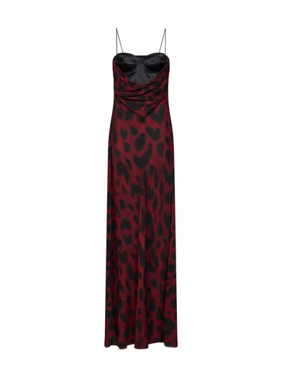 Alex Perry Port And Black Animalier-print Silk Georgette Corset Gown In Burgundy
