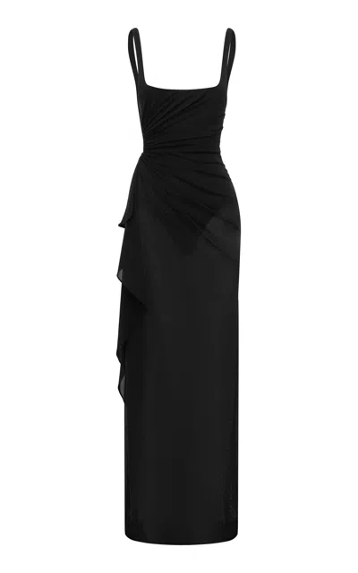 Alex Perry Portrait Draped Powermesh Gown In Black