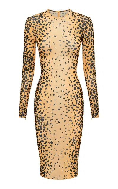 Alex Perry Power Mesh Midi Dress In Animal
