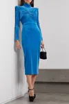 Alex Perry Preston Velvet Turleneck Twist Long Sleeve Dress In Blue In Blue