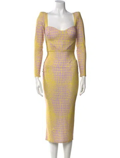 Pre-owned Alex Perry Printed Midi Length Dress W/ Tags In Yellow