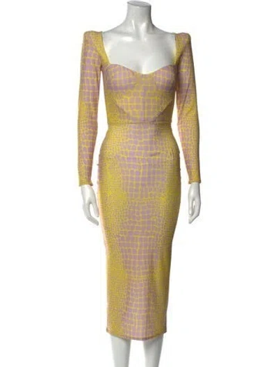 Pre-owned Alex Perry Printed Midi Length Dress In Yellow