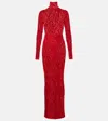 Alex Perry Printed Turtleneck Jersey Maxi Dress In Red