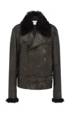 Alex Perry Relaxed Leather Biker Jacket In Brown