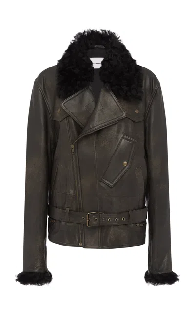 Alex Perry Relaxed Leather Biker Jacket In Brown