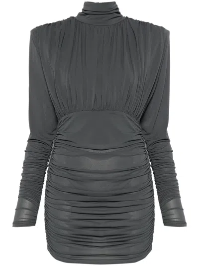 Alex Perry Ruched Crepe Mini Dress In Grey