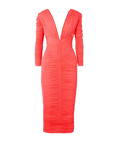 Alex Perry Ruched Fluorescent Stretchjersey Midi Dress In Orange
