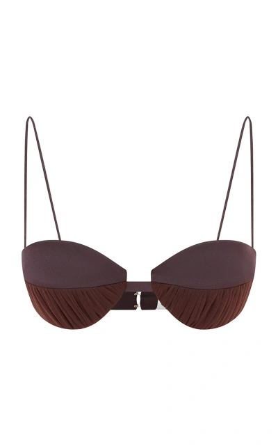 ALEX PERRY RUCHED MESH & SATIN CREPE BRA TOP 