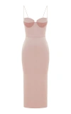 Alex Perry Ruched Mesh & Satin Crepe Bustier Midi Dress In Neutral