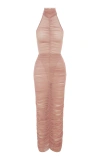 Alex Perry Ruched Mesh Maxi Dress In Neutral