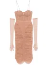 ALEX PERRY RUCHED MESH MIDI DRESS